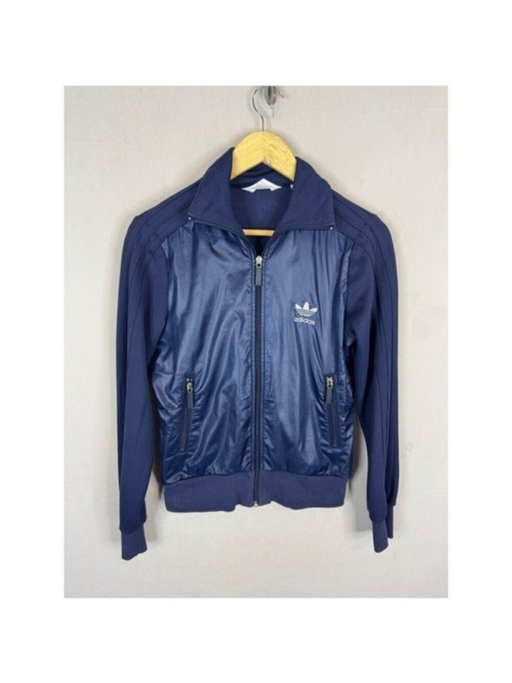 Vintage Y2K Adidas Originals Navy Blue Mixed Media Track Jacket 608499 Womens S